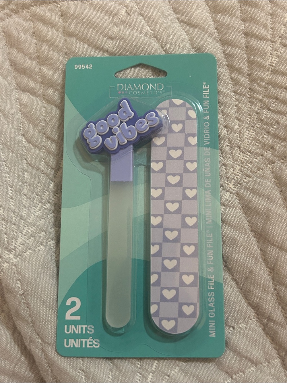 Good Vibes Purple Heart Glass Nail File Set NWT
